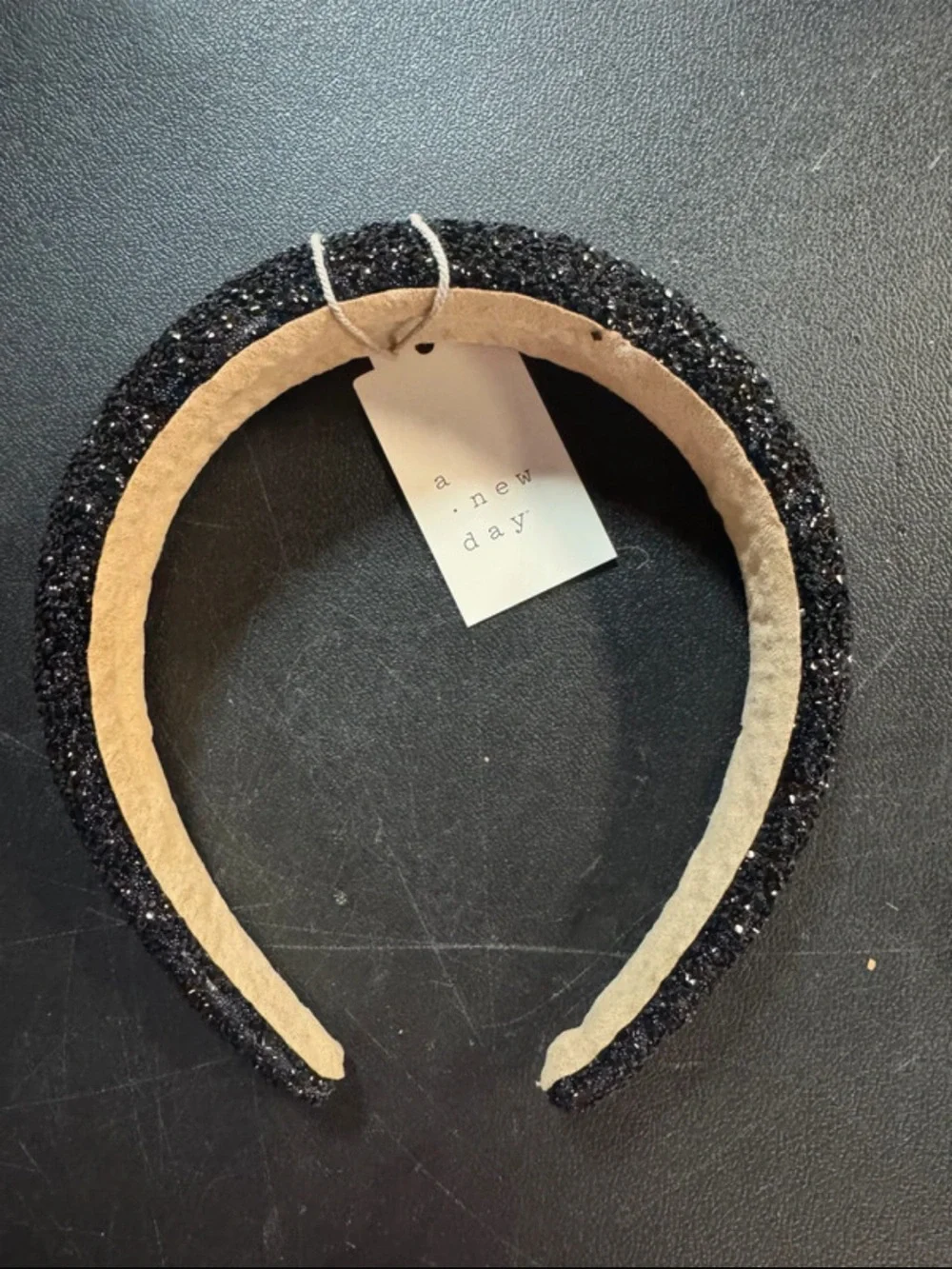 a new day Black Beaded Padded Headband